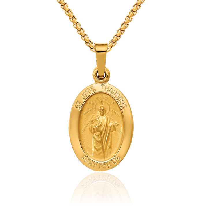 14K Solid Yellow Gold San Judas Tadeo St Jude Patron Saint Thaddeus Medal Necklace Chain Pendant Charm