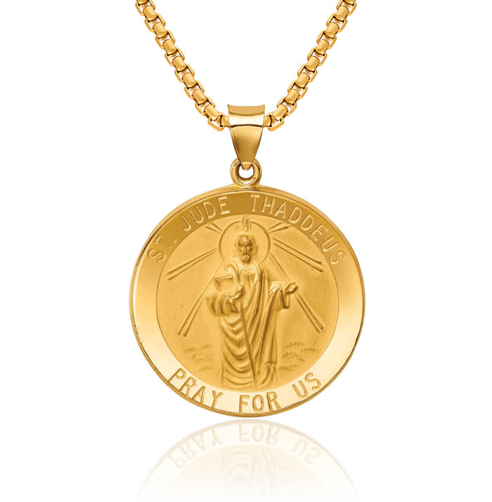 14K Solid Yellow Gold San Judas Tadeo St Jude Patron Saint Thaddeus Medal Necklace Chain Pendant Charm