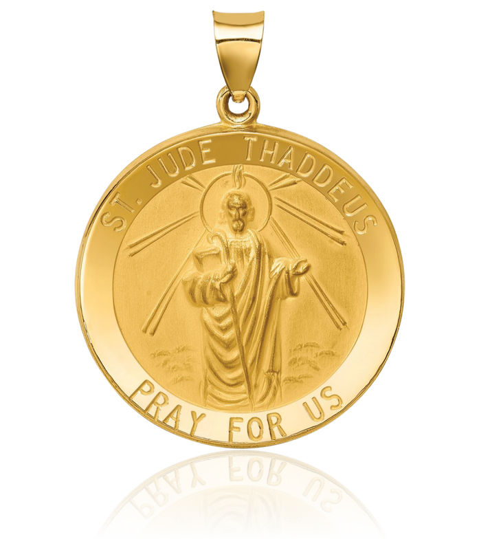 14K Solid Yellow Gold San Judas Tadeo St Jude Patron Saint Thaddeus Medal Necklace Chain Pendant Charm