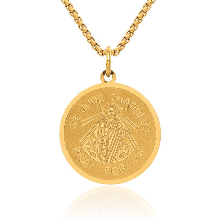 14K Solid Yellow Gold San Judas Tadeo St Jude Patron Saint Thaddeus Medal Necklace Chain Pendant Charm