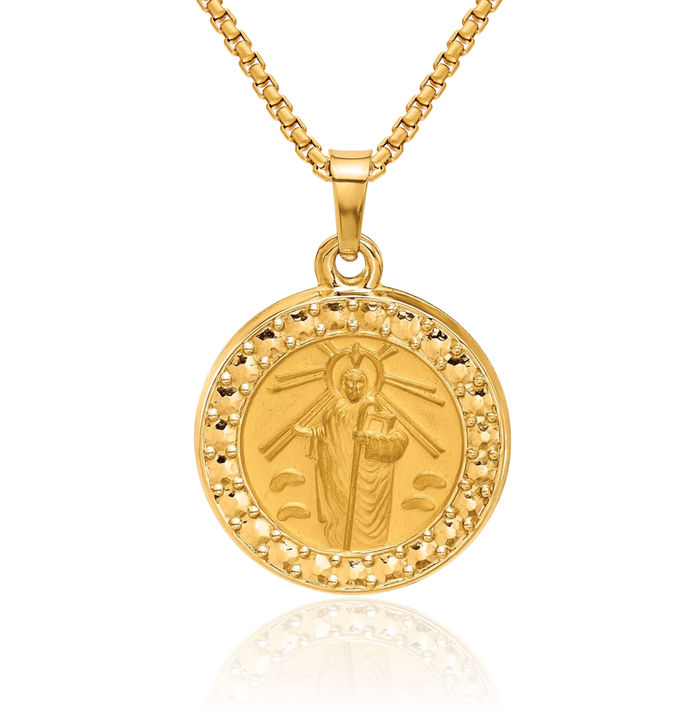 14K Solid Yellow Gold San Judas Tadeo St Jude Patron Saint Thaddeus Medal Necklace Chain Pendant Charm