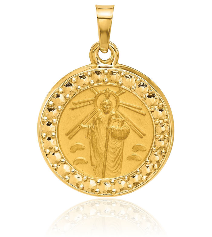 14K Solid Yellow Gold San Judas Tadeo St Jude Patron Saint Thaddeus Medal Necklace Chain Pendant Charm