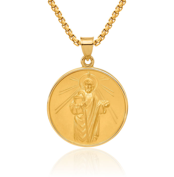 14K Solid Yellow Gold San Judas Tadeo St Jude Patron Saint Thaddeus Medal Necklace Chain Pendant Charm