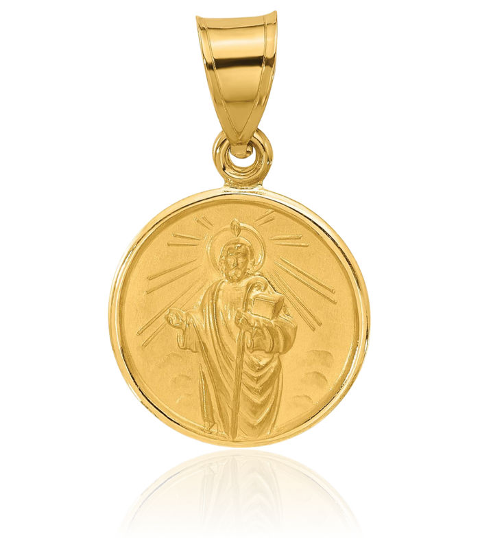 14K Solid Yellow Gold San Judas Tadeo St Jude Patron Saint Thaddeus Medal Necklace Chain Pendant Charm