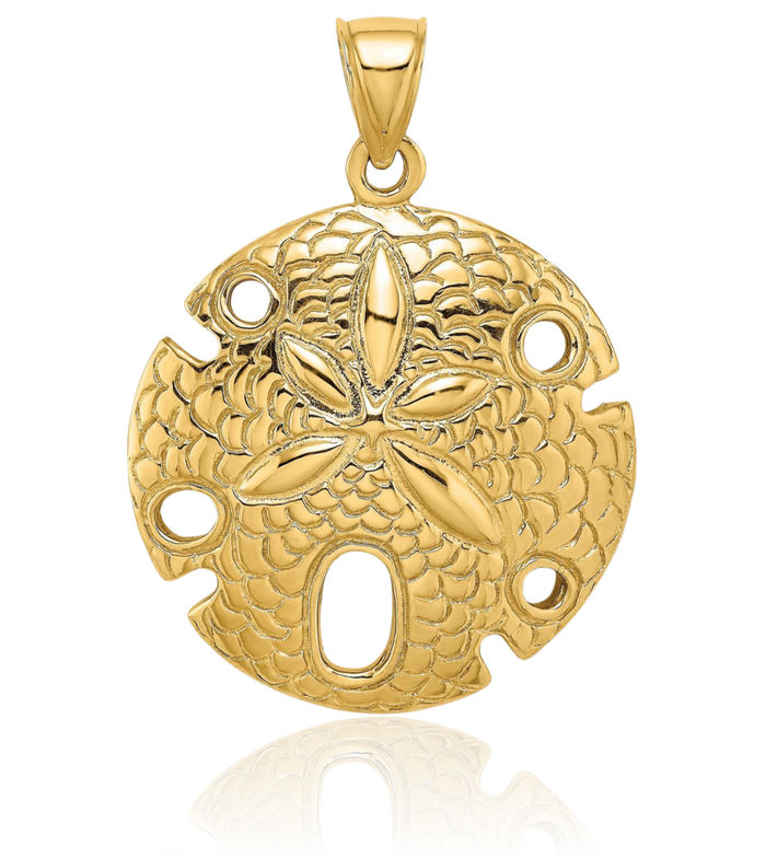 14K Solid Yellow Gold Sand Dallar Necklace Chain Pendant Charm