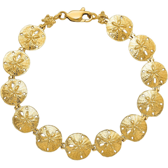 14K Solid Yellow Gold Sand Dollar Sea Star Starfish Chain Charm Bracelet