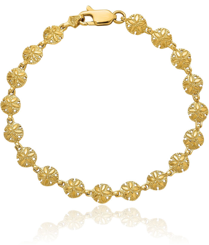 14K Solid Yellow Gold Sand Dollar Sea Star Starfish Chain Charm Bracelet