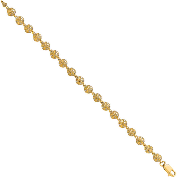 14K Solid Yellow Gold Sand Dollar Sea Star Starfish Chain Charm Bracelet