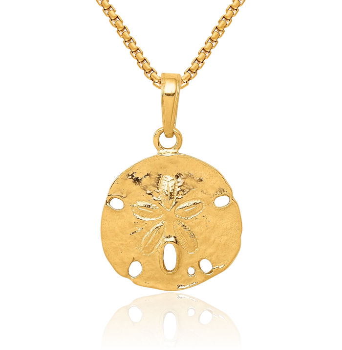 14K Solid Yellow Gold Sand Dollar Sea Star Starfish Necklace Chain Pendant Charm