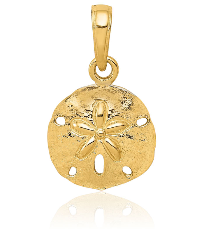 14K Solid Yellow Gold Sand Dollar Sea Star Starfish Necklace Chain Pendant Charm