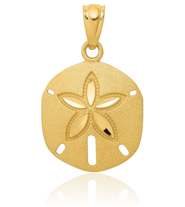 14K Solid Yellow Gold Sand Dollar Sea Star Starfish Necklace Chain Pendant Charm