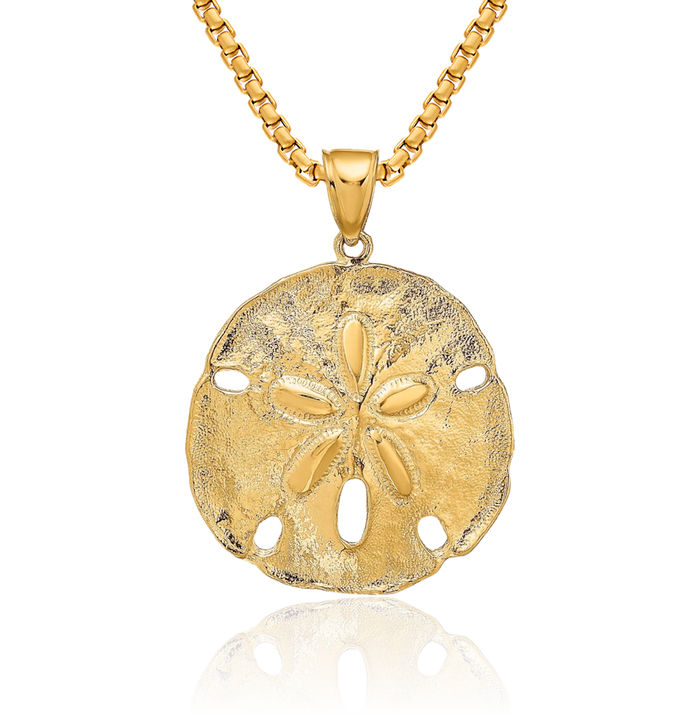 14K Solid Yellow Gold Sand Dollar Sea Star Starfish Necklace Chain Pendant Charm