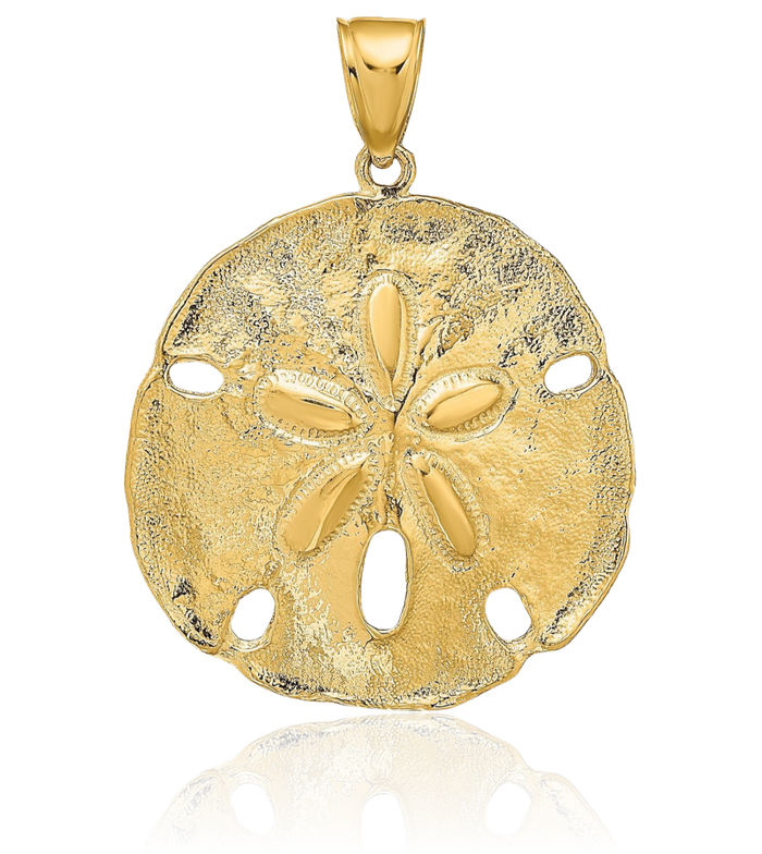 14K Solid Yellow Gold Sand Dollar Sea Star Starfish Necklace Chain Pendant Charm