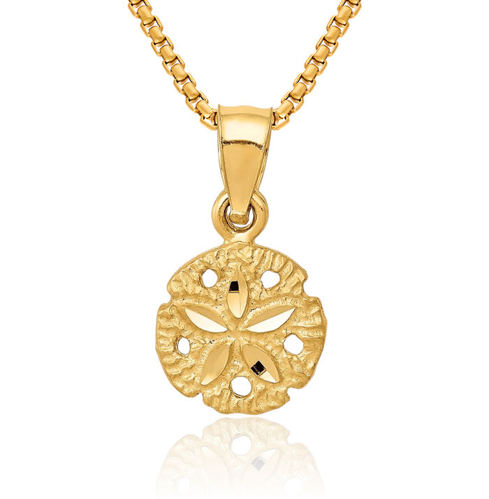 14K Solid Yellow Gold Sand Dollar Sea Star Starfish Necklace Chain Pendant Charm