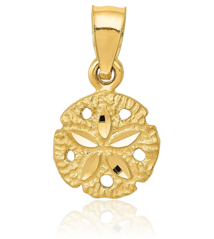 14K Solid Yellow Gold Sand Dollar Sea Star Starfish Necklace Chain Pendant Charm