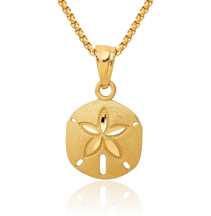 14K Solid Yellow Gold Sand Dollar Sea Star Starfish Necklace Chain Pendant Charm