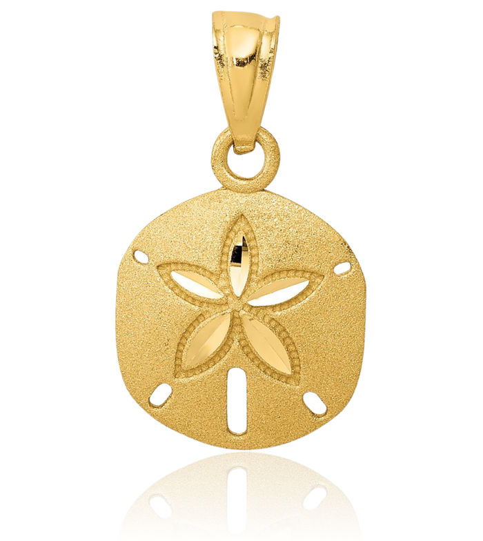 14K Solid Yellow Gold Sand Dollar Sea Star Starfish Necklace Chain Pendant Charm