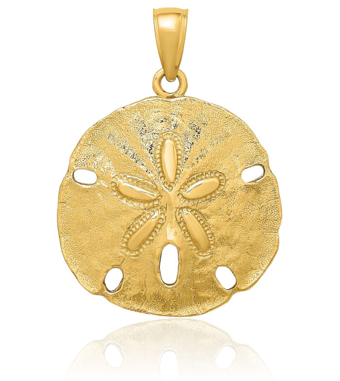 14K Solid Yellow Gold Sand Dollar Sea Star Starfish Necklace Chain Pendant Charm