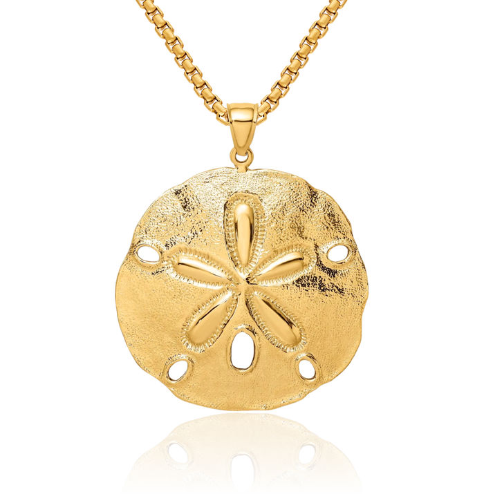 14K Solid Yellow Gold Sand Dollar Sea Star Starfish Necklace Chain Pendant Charm