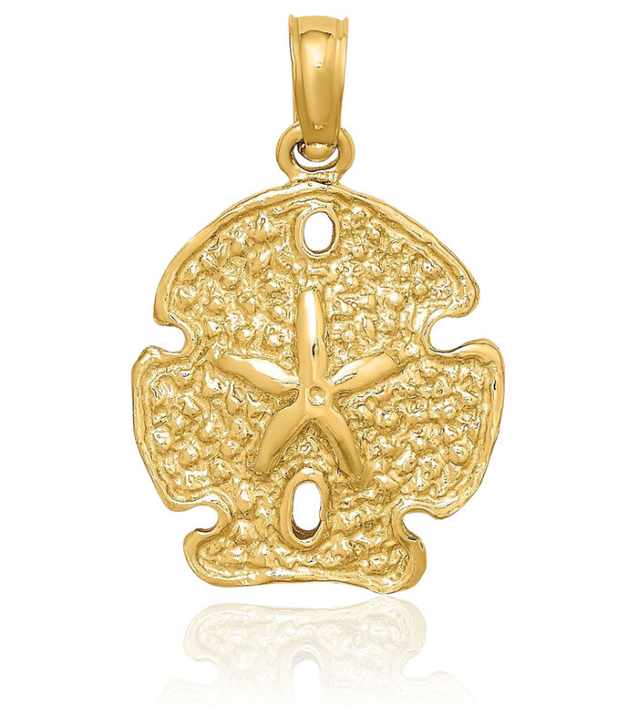 14K Solid Yellow Gold Sand Dollar Sea Star Starfish Necklace Chain Pendant Charm