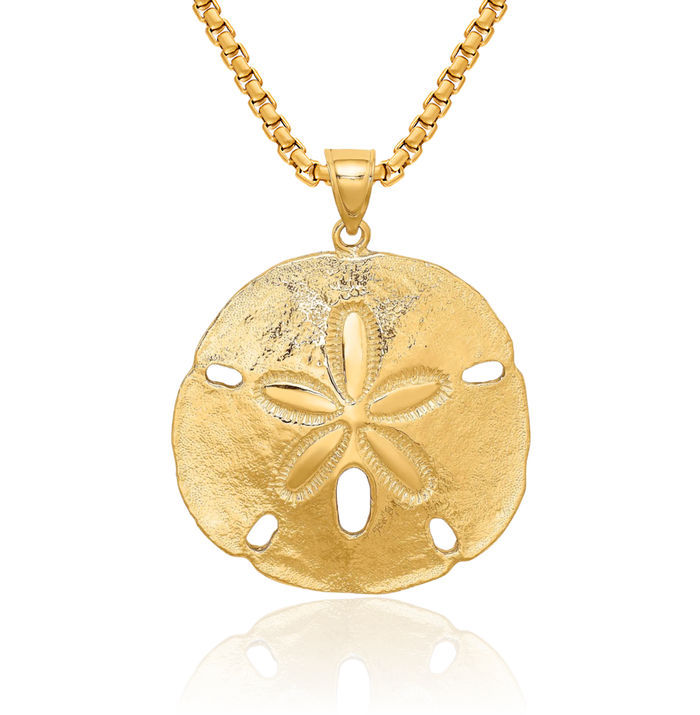 14K Solid Yellow Gold Sand Dollar Sea Star Starfish Necklace Chain Pendant Charm