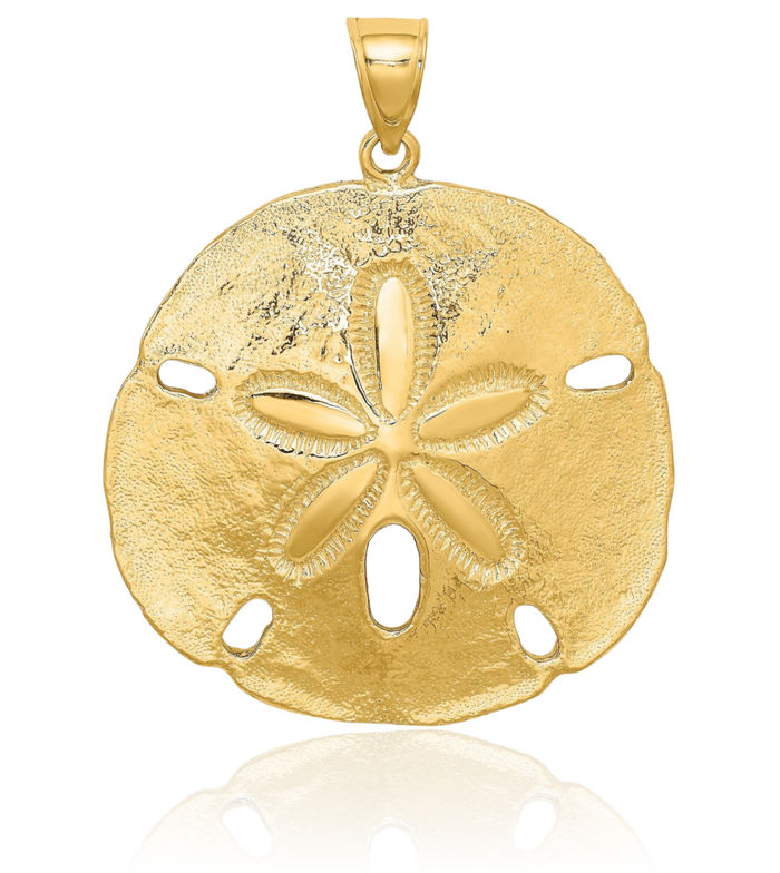 14K Solid Yellow Gold Sand Dollar Sea Star Starfish Necklace Chain Pendant Charm