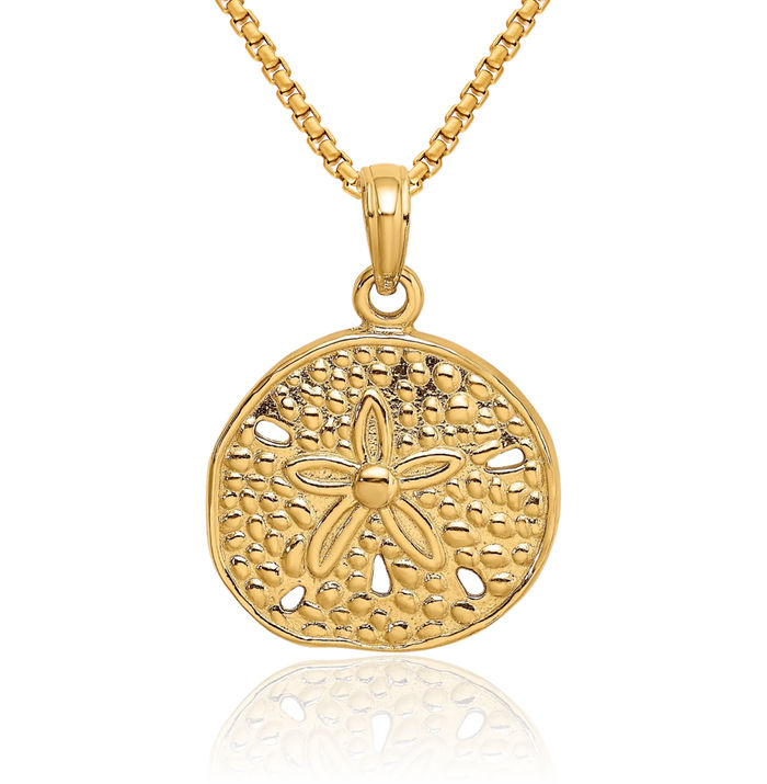 14K Solid Yellow Gold Sand Dollar Sea Star Starfish Necklace Chain Pendant Charm