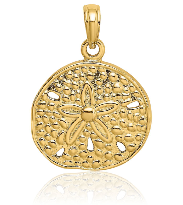 14K Solid Yellow Gold Sand Dollar Sea Star Starfish Necklace Chain Pendant Charm