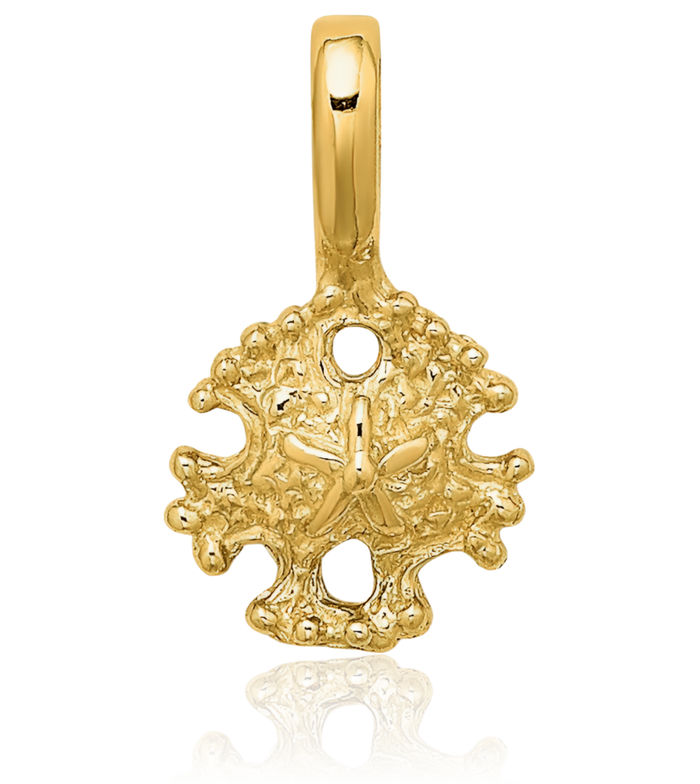 14K Solid Yellow Gold Sand Dollar Sea Star Starfish Fixed Necklace Chain Pendant Charm