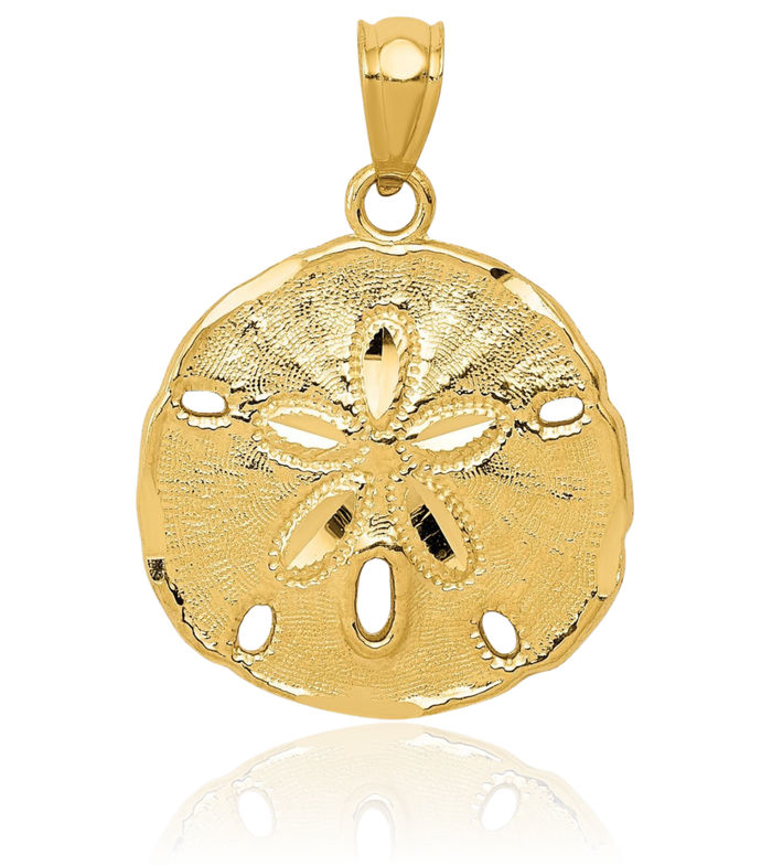 14K Solid Yellow Gold Sand Dollar Sea Star Starfish Necklace Chain Pendant Charm