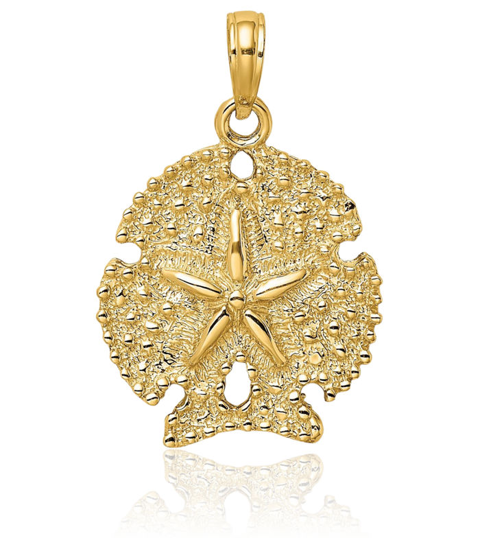 14K Solid Yellow Gold Sand Dollar Sea Star Starfish Necklace Chain Pendant Charm