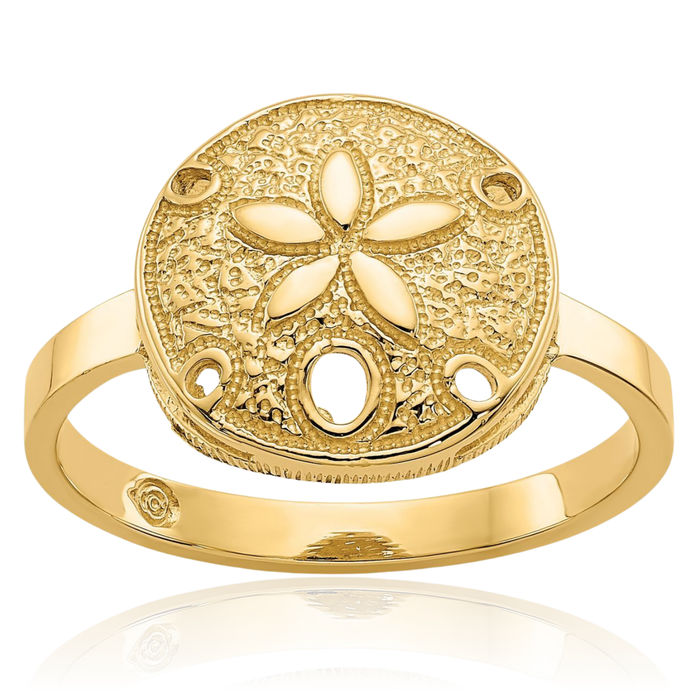 14K Solid Yellow Gold Sand Dollar Sea Star Starfish Ring