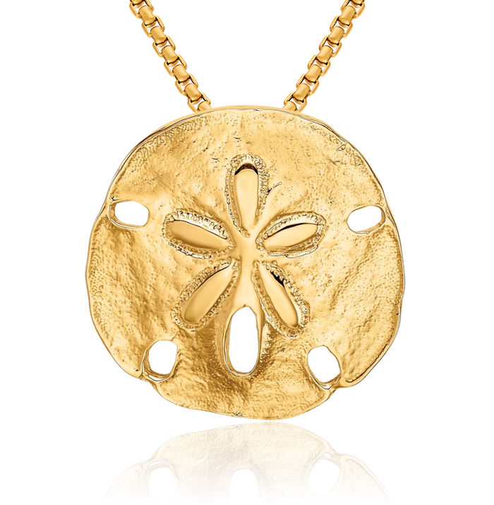 14K Solid Yellow Gold Sand Dollar Sea Star Starfish Slide Necklace Chain Pendant Charm