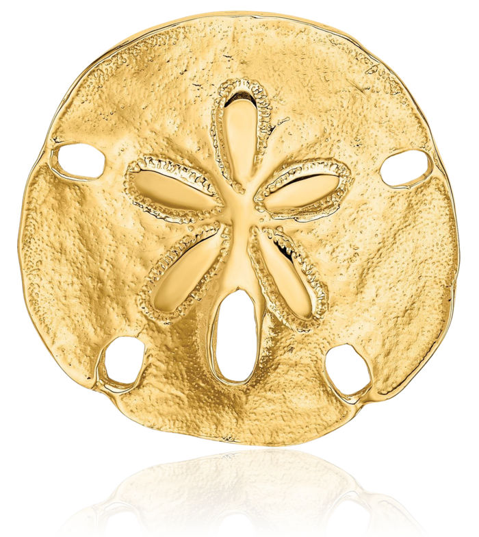 14K Solid Yellow Gold Sand Dollar Sea Star Starfish Slide Necklace Chain Pendant Charm