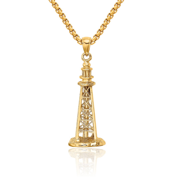 14K Solid Yellow Gold Sanibel Island Lighthouse Necklace Chain Pendant Charm