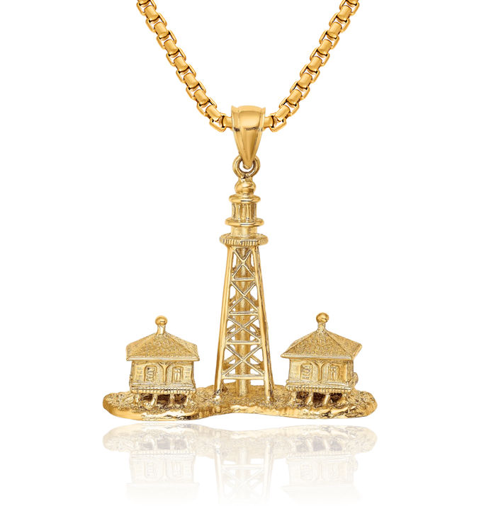 14K Solid Yellow Gold Sanibel Island Lighthouse Necklace Chain Pendant Charm