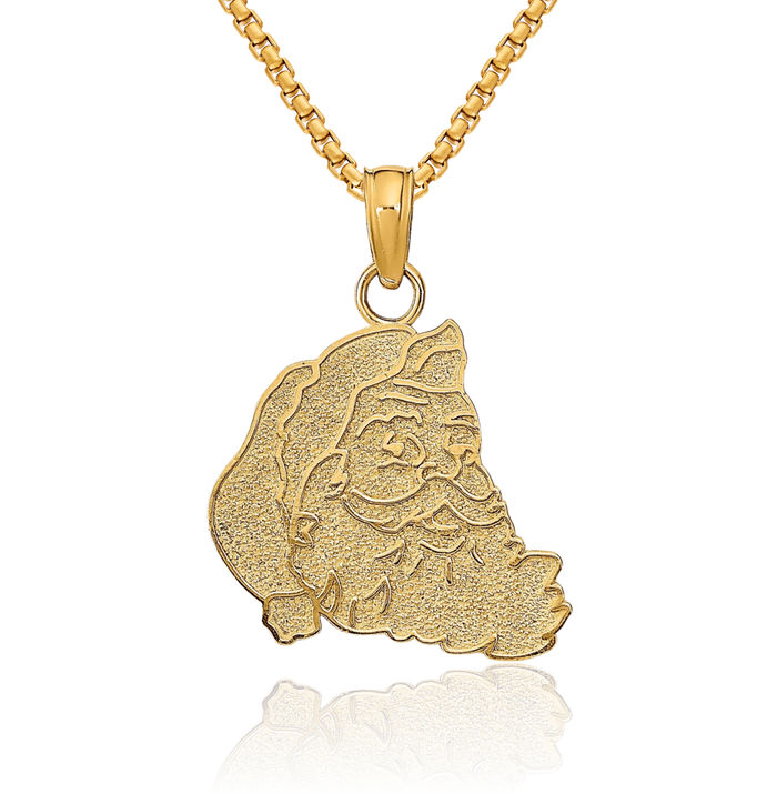 14K Solid Yellow Gold Santa Face Necklace Chain Pendant Charm