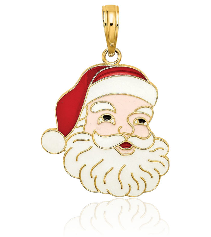 14K Solid Yellow Gold Santa Face Necklace Chain Pendant Charm