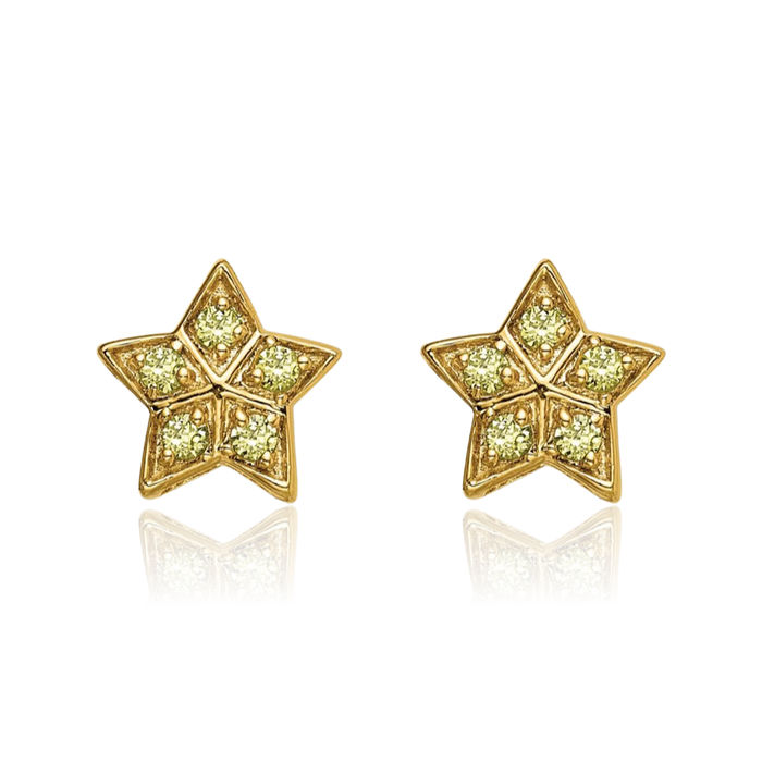 14K Solid Yellow Gold Sapphire Star Stud Earrings