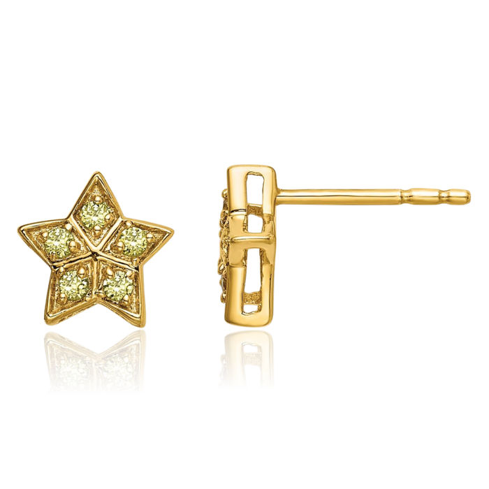 14K Solid Yellow Gold Sapphire Star Stud Earrings