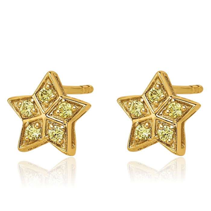 14K Solid Yellow Gold Sapphire Star Stud Earrings