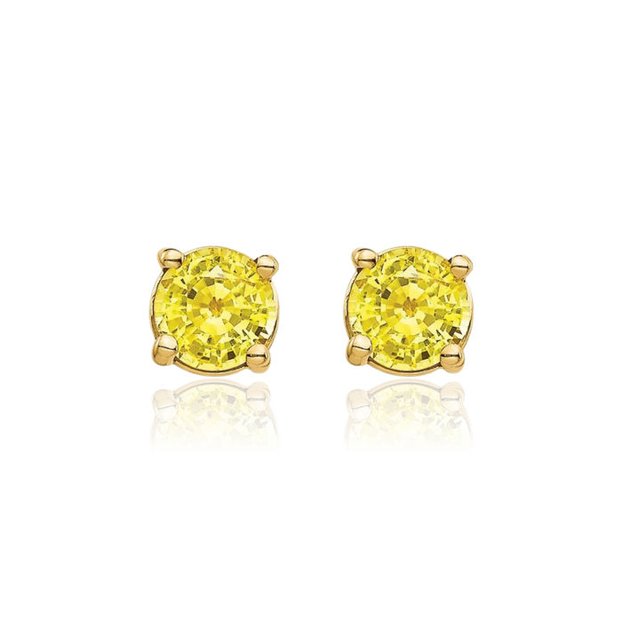 14K Solid Yellow Gold Sapphire Studs Gemstone Solitaire Earrings November Birthstone Jewelry