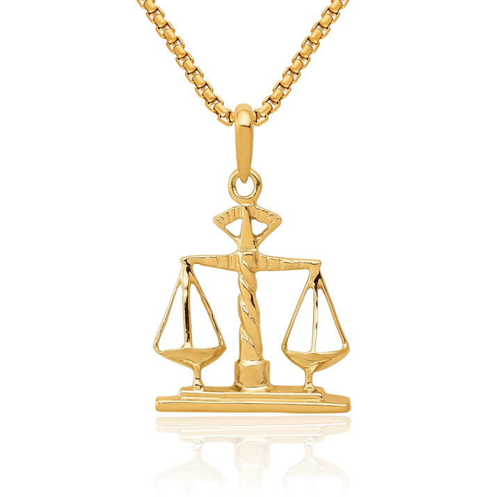 14K Solid Yellow Gold Scales of Justice Necklace Chain Pendant Charm