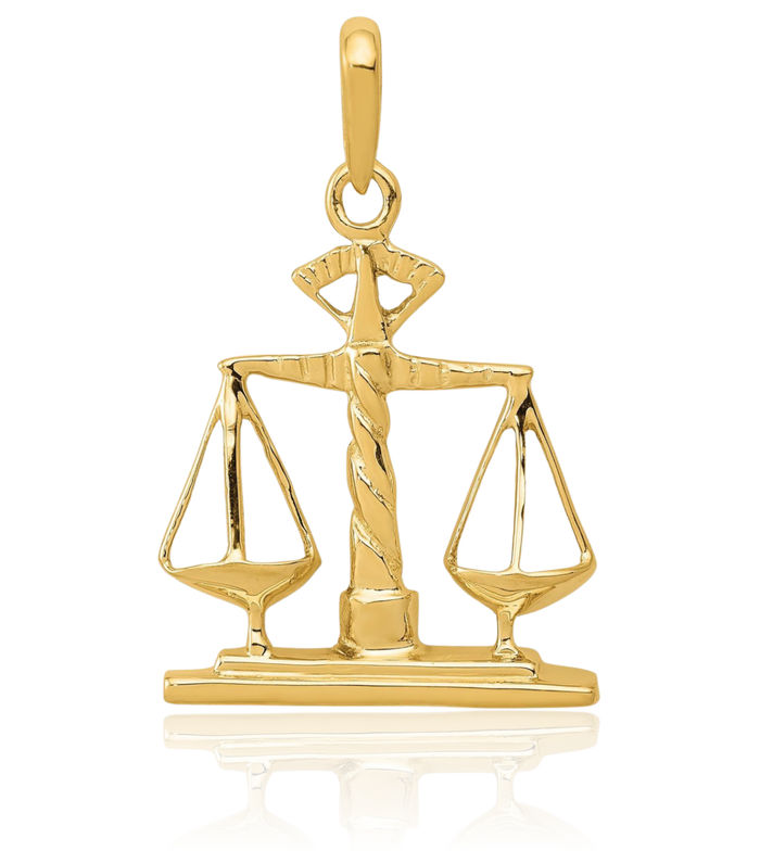 14K Solid Yellow Gold Scales of Justice Pendant Necklace