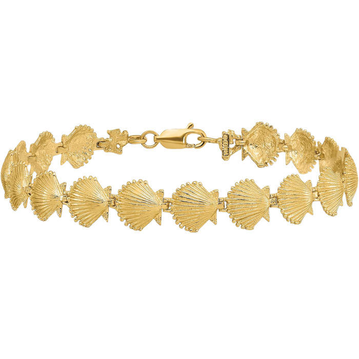 14K Solid Yellow Gold Scallop Shell Chain Charm Bracelet