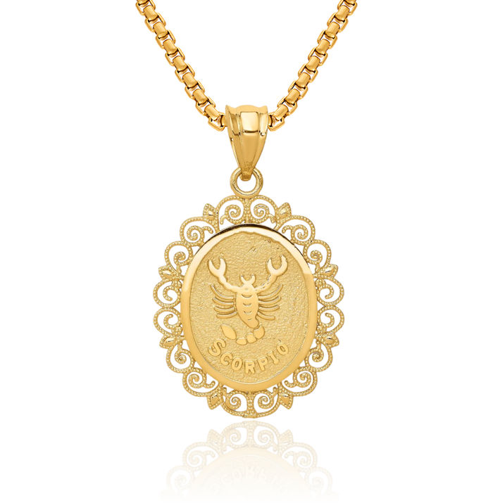 14K Solid Yellow Gold Scorpio Zodiac Necklace Scorpion Horoscope Pendant October November Birthday Charm Astrology Jewelry
