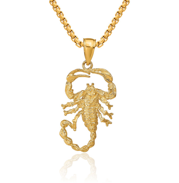 14K Solid Yellow Gold Scorpion Necklace Chain Pendant Charm