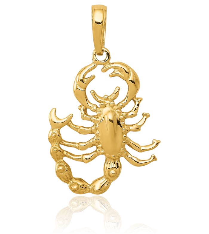 14K Solid Yellow Gold Scorpion Necklace Chain Pendant Charm