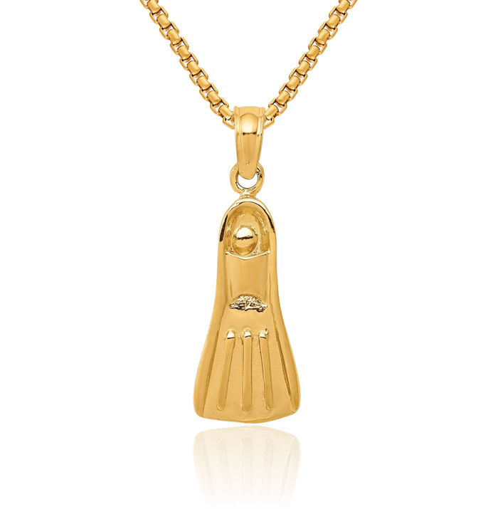 14K Solid Yellow Gold Scuba Flipper Necklace Chain Pendant Charm