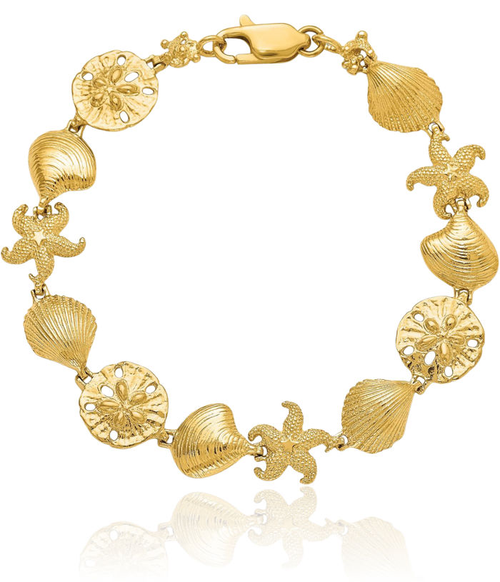 14K Solid Yellow Gold Sea Life Chain Charm Bracelet